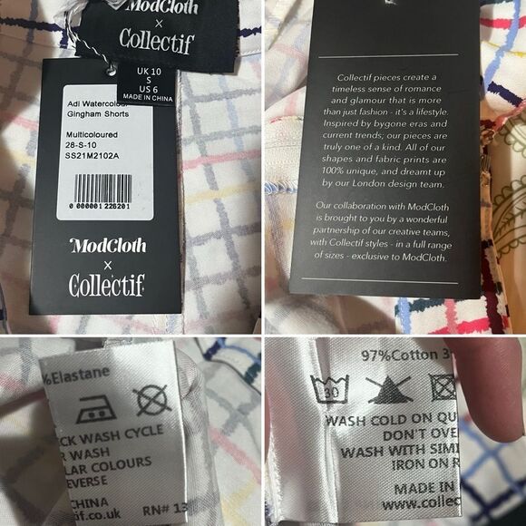 Modcloth High Waist Party Streamers Shorts Blue Pink Rainbow Plaid 6 Small NWT - Picture 12 of 13